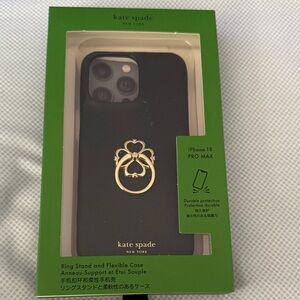 Kate Spade Black Case with Gold Ring for iPhone 15 Pro Max